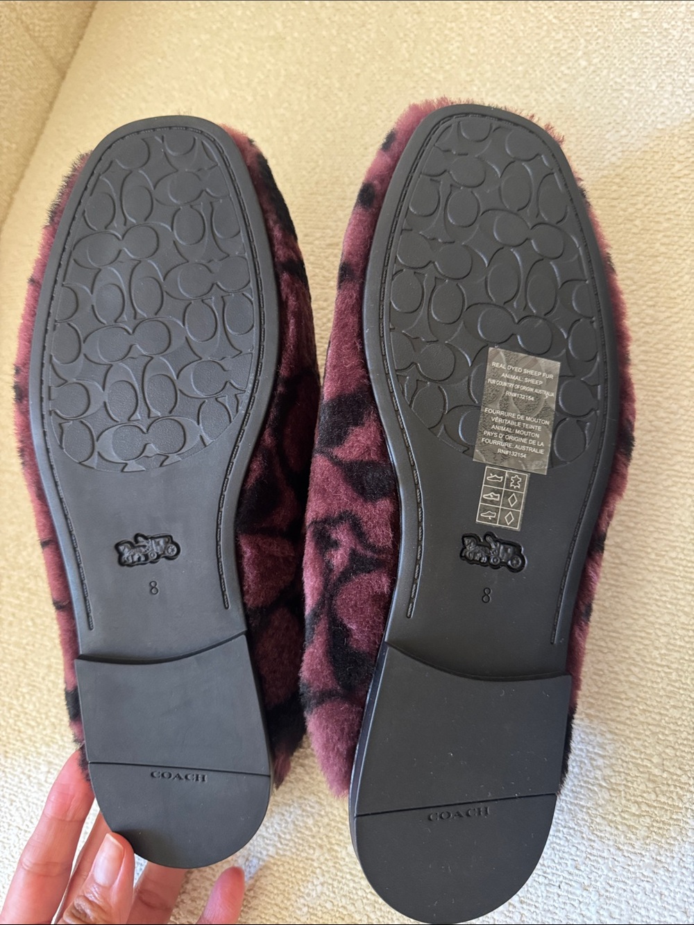 Coach Burgundy and Black Shearling Logo Sole Flats/slippers. NWT - Picture 4 of 5